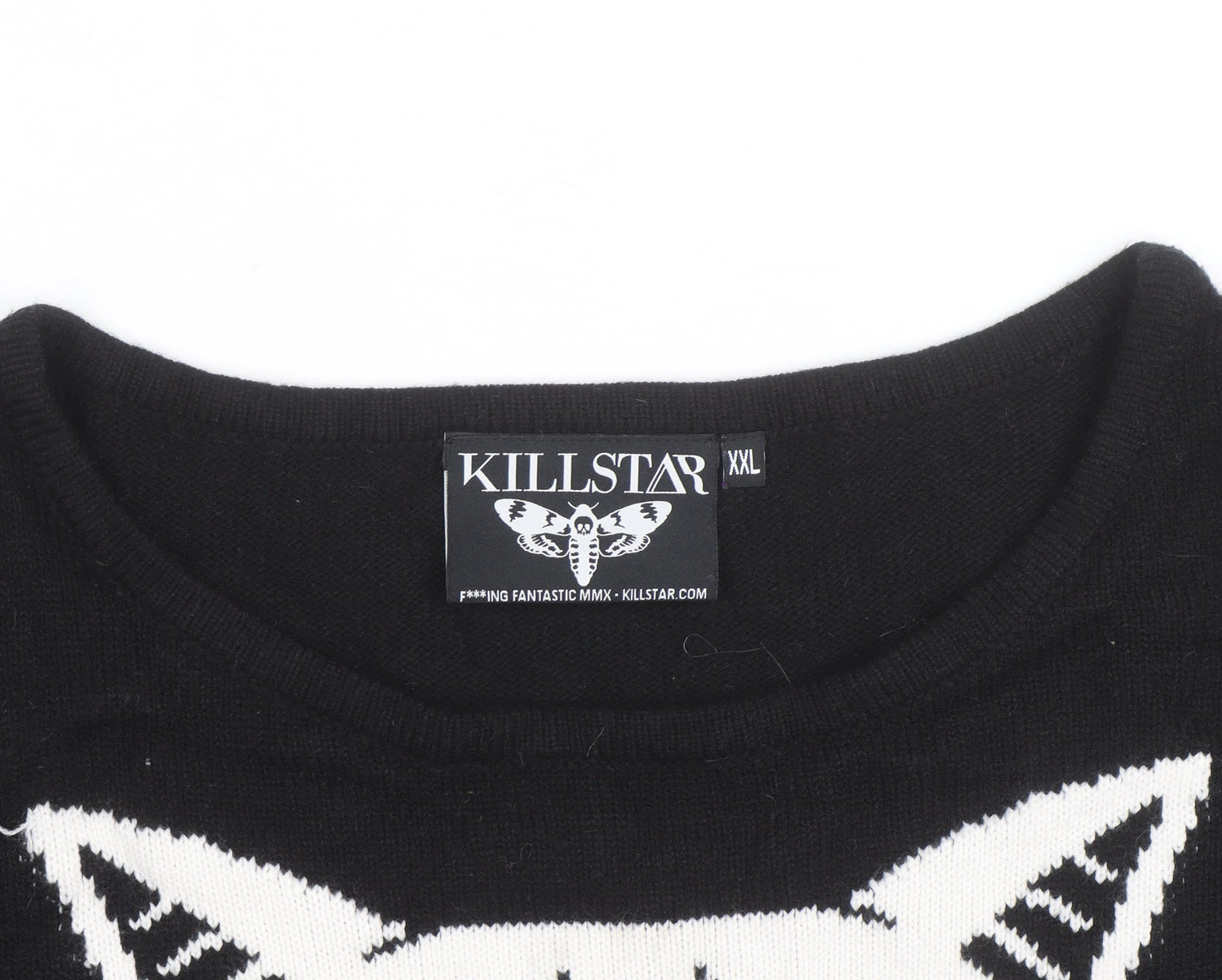 Killstar Mens Black 2XL Gothic Cat Graphic Distressed Knit Jumper