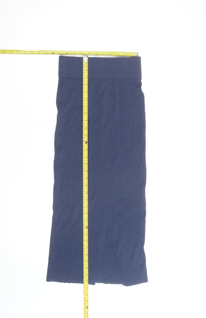 Zara Women Blue Ribbed Midi Pencil Skirt L Knit Stretch Viscose Blend
