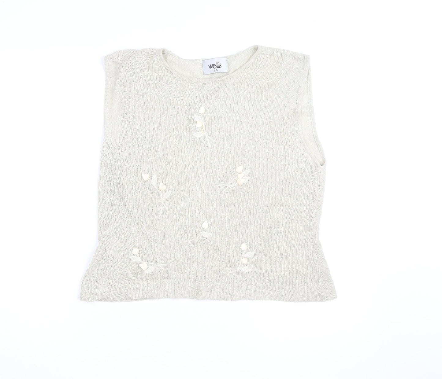 Wallis Women Beige Sleeveless Knit Floral Jumper Size 16