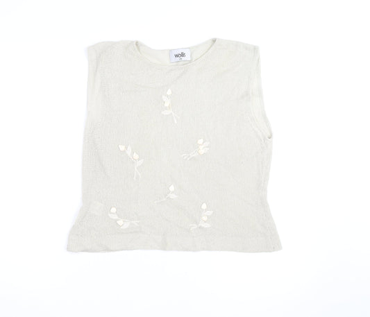 Wallis Women Beige Sleeveless Knit Floral Jumper Size 16