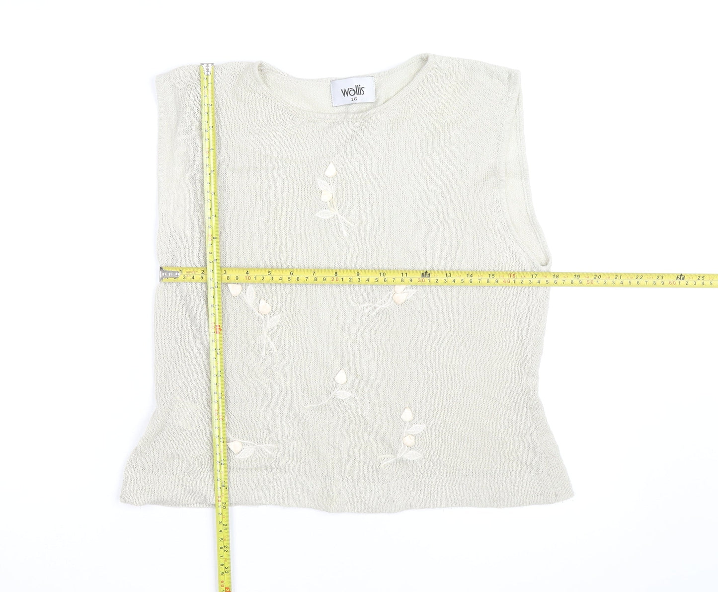 Wallis Women Beige Sleeveless Knit Floral Jumper Size 16