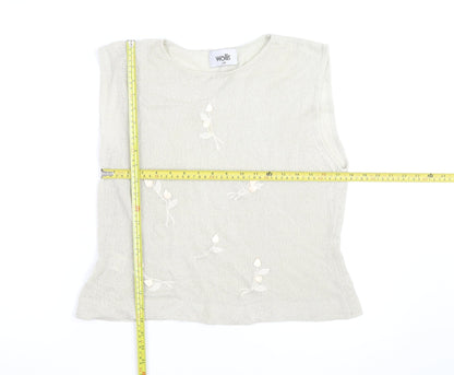 Wallis Women Beige Sleeveless Knit Floral Jumper Size 16