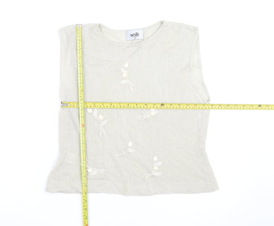 Wallis Women Beige Sleeveless Knit Floral Jumper Size 16