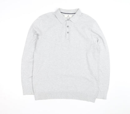 Next Men’s Grey Cotton Blend Long Sleeve Collared Polo Jumper M