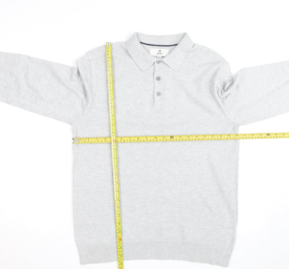Next Men’s Grey Cotton Blend Long Sleeve Collared Polo Jumper M