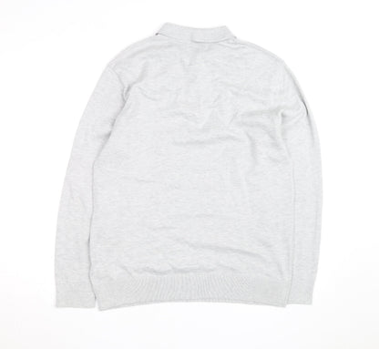 Next Men’s Grey Cotton Blend Long Sleeve Collared Polo Jumper M