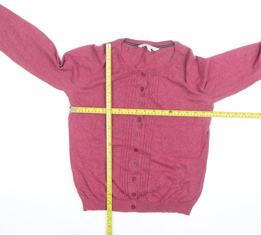 Fat Face Women Pink Size 12 Crew Neck Long Sleeve Cardigan