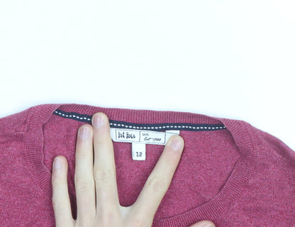 Fat Face Women Pink Size 12 Crew Neck Long Sleeve Cardigan