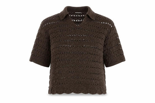 ASOS Women’s Brown Open-Knit Collared Short Sleeve Jumper Size M
