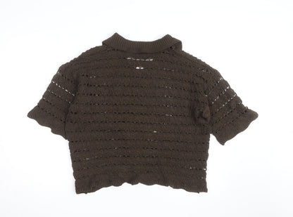 ASOS Women’s Brown Open-Knit Collared Short Sleeve Jumper Size M