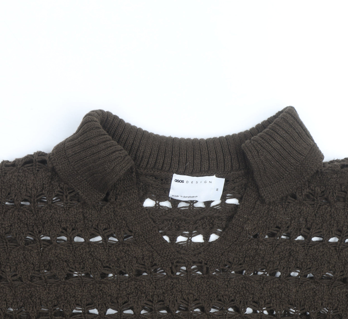ASOS Women’s Brown Open-Knit Collared Short Sleeve Jumper Size M