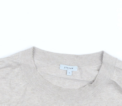 Jigsaw Men's Beige Crew Neck Knit Jumper Size S Lightweight Classic