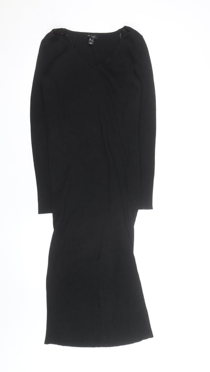 New Look Women’s Black Size 12 V-Neck Ribbed Bodycon Midi Dress