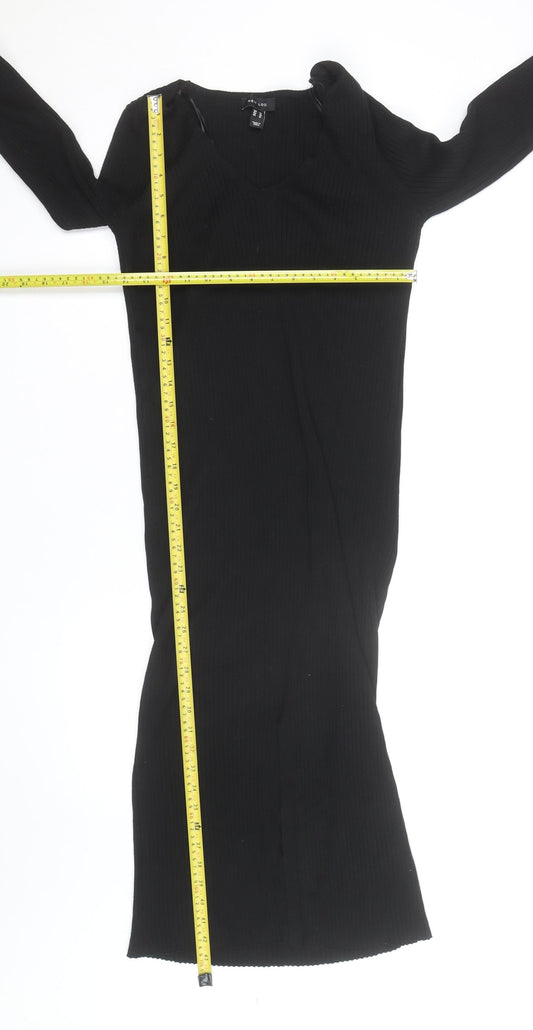 New Look Women’s Black Size 12 V-Neck Ribbed Bodycon Midi Dress