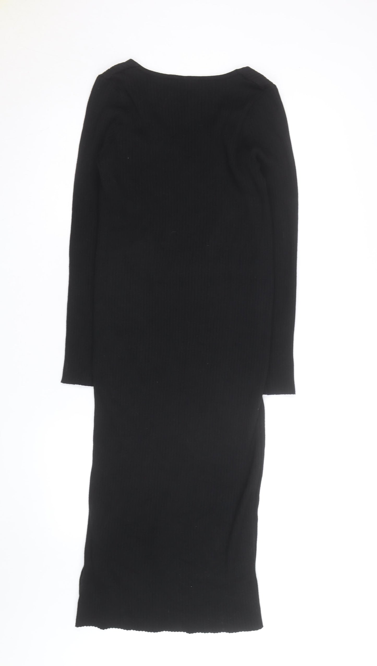 New Look Women’s Black Size 12 V-Neck Ribbed Bodycon Midi Dress