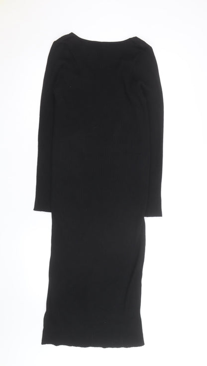 New Look Women’s Black Size 12 V-Neck Ribbed Bodycon Midi Dress