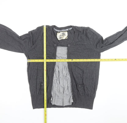 Betty Jackson Black Womens Grey Cardigan Size 18 Wool Blend