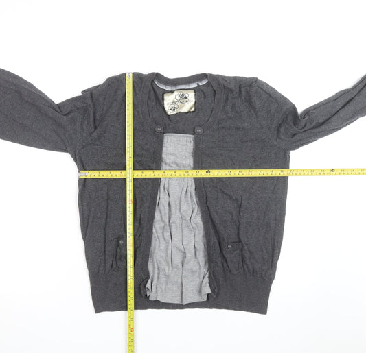 Betty Jackson Black Womens Grey Cardigan Size 18 Wool Blend