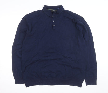 Next Men's Blue XL Cotton Long Sleeve Polo Shirt