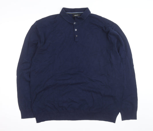 Next Men's Blue XL Cotton Long Sleeve Polo Shirt