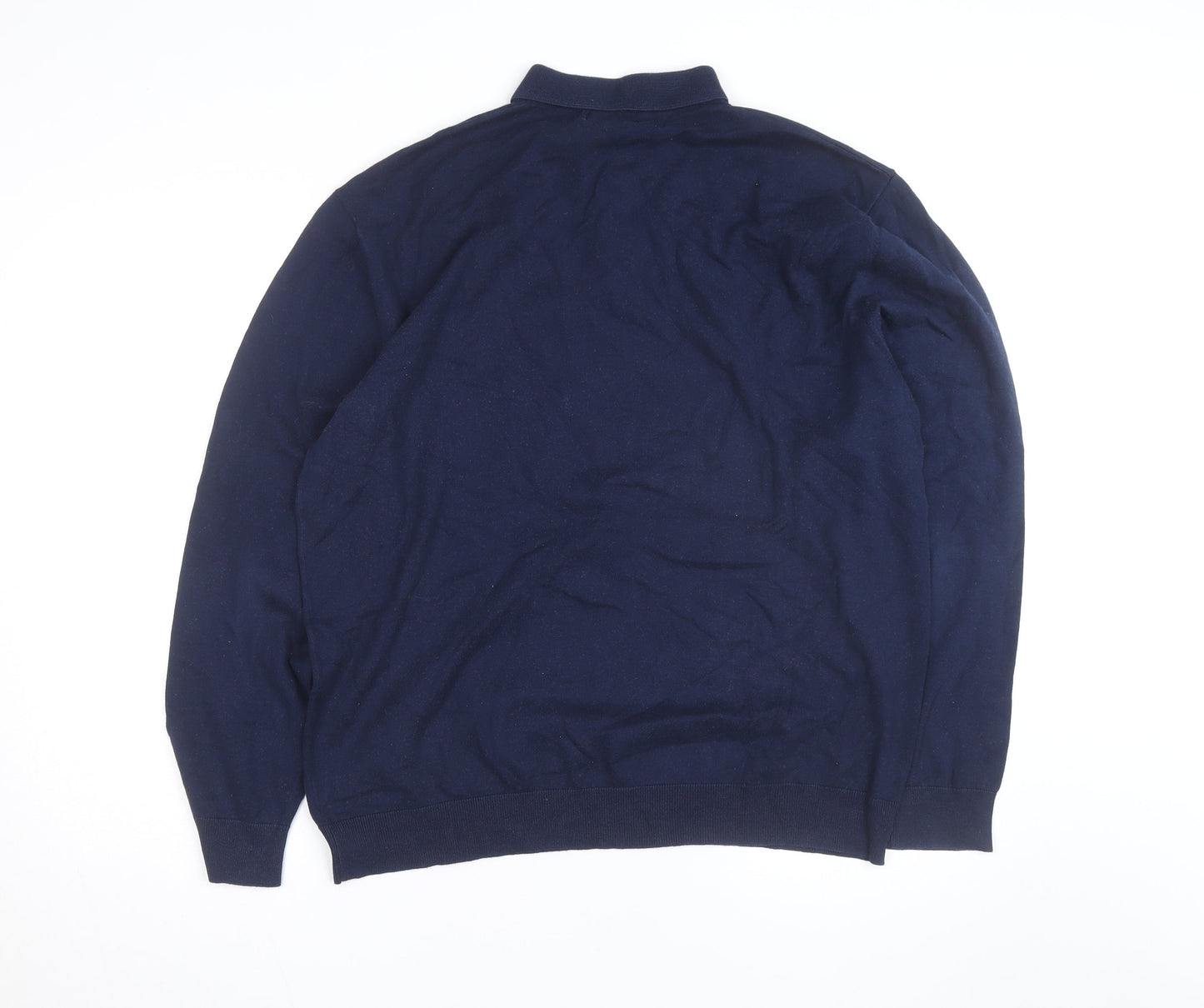 Next Men's Blue XL Cotton Long Sleeve Polo Shirt