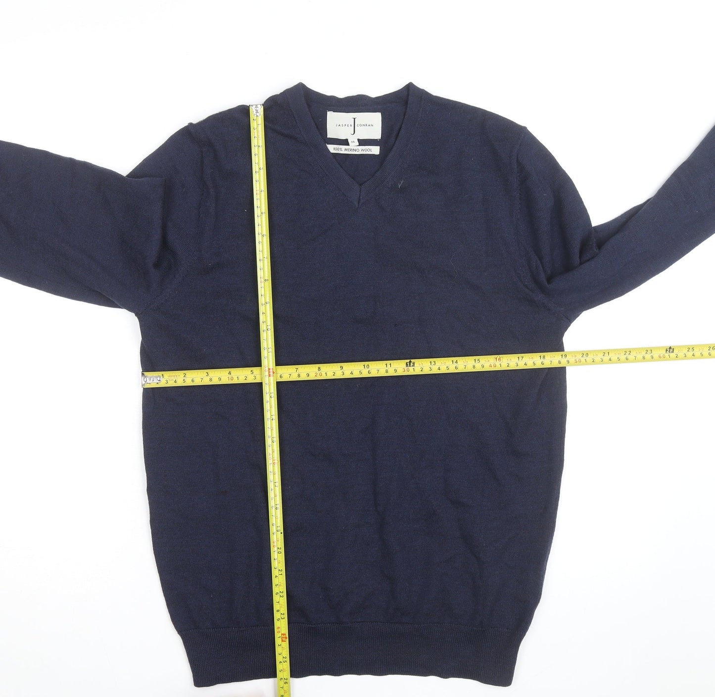 Jasper Conran Men's Blue Merino Wool V-Neck Jumper M