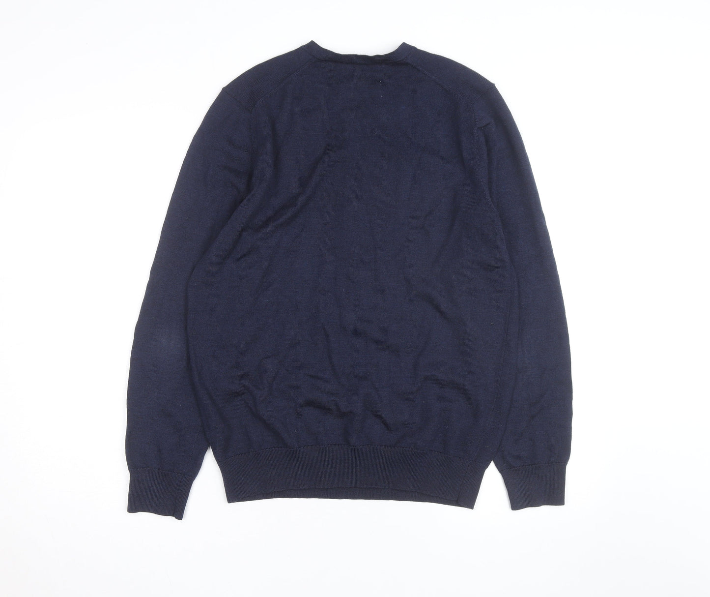 Jasper Conran Men's Blue Merino Wool V-Neck Jumper M