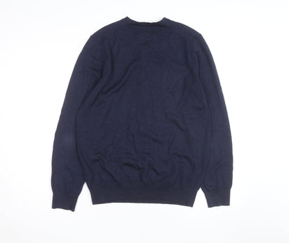 Jasper Conran Men's Blue Merino Wool V-Neck Jumper M
