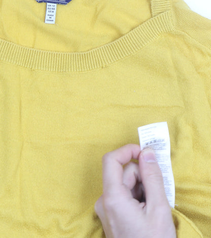 Joules Women Yellow Cotton Crew Neck Long Sleeve Jumper Size 12