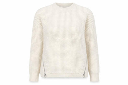 Topshop Women Ivory Waffle-Knit Zip Pullover Jumper Size L
