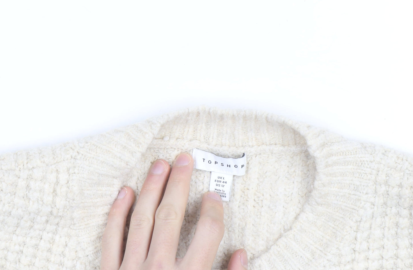 Topshop Women Ivory Waffle-Knit Zip Pullover Jumper Size L