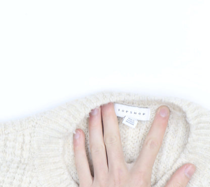 Topshop Women Ivory Waffle-Knit Zip Pullover Jumper Size L