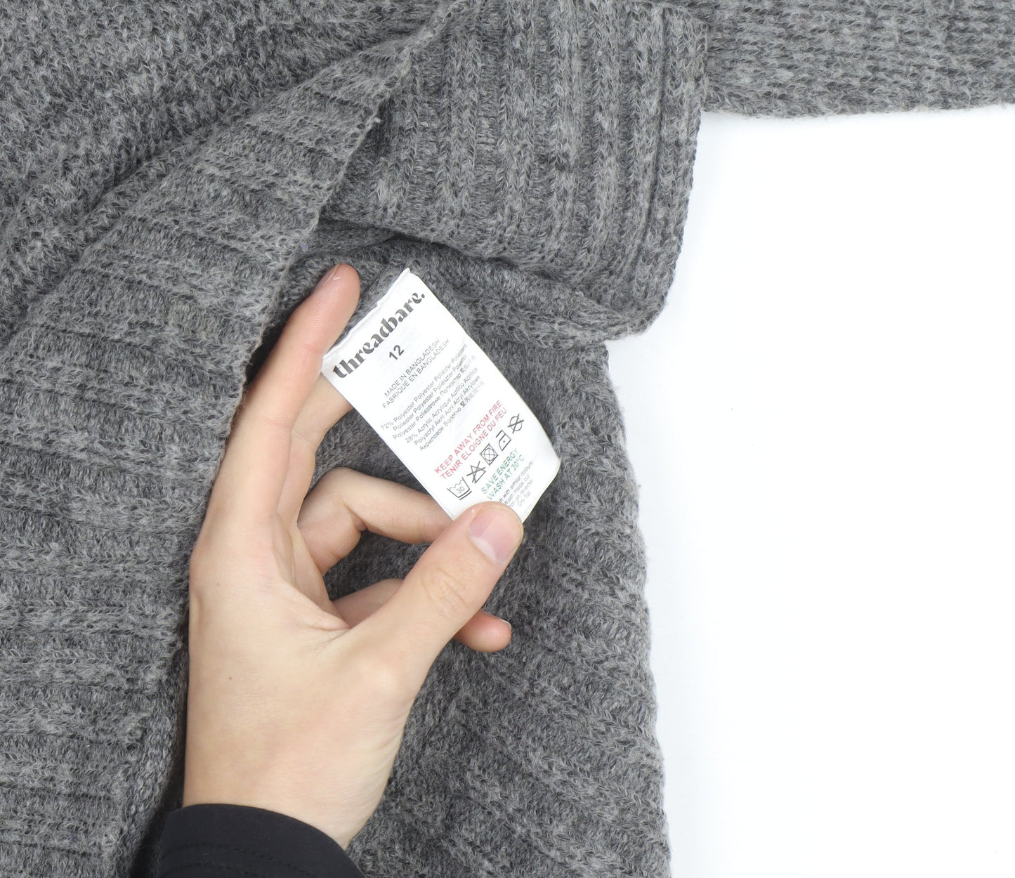 Threadbare Women's Grey Roll Neck Chunky Knit Jumper Size 12