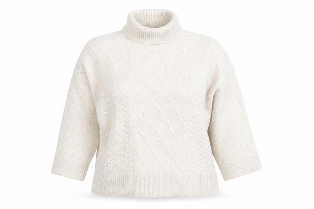 Barbour Women’s Beige Wool Alpaca Roll Neck Cable Knit Jumper L