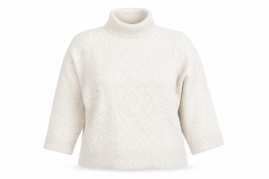 Barbour Women’s Beige Wool Alpaca Roll Neck Cable Knit Jumper L