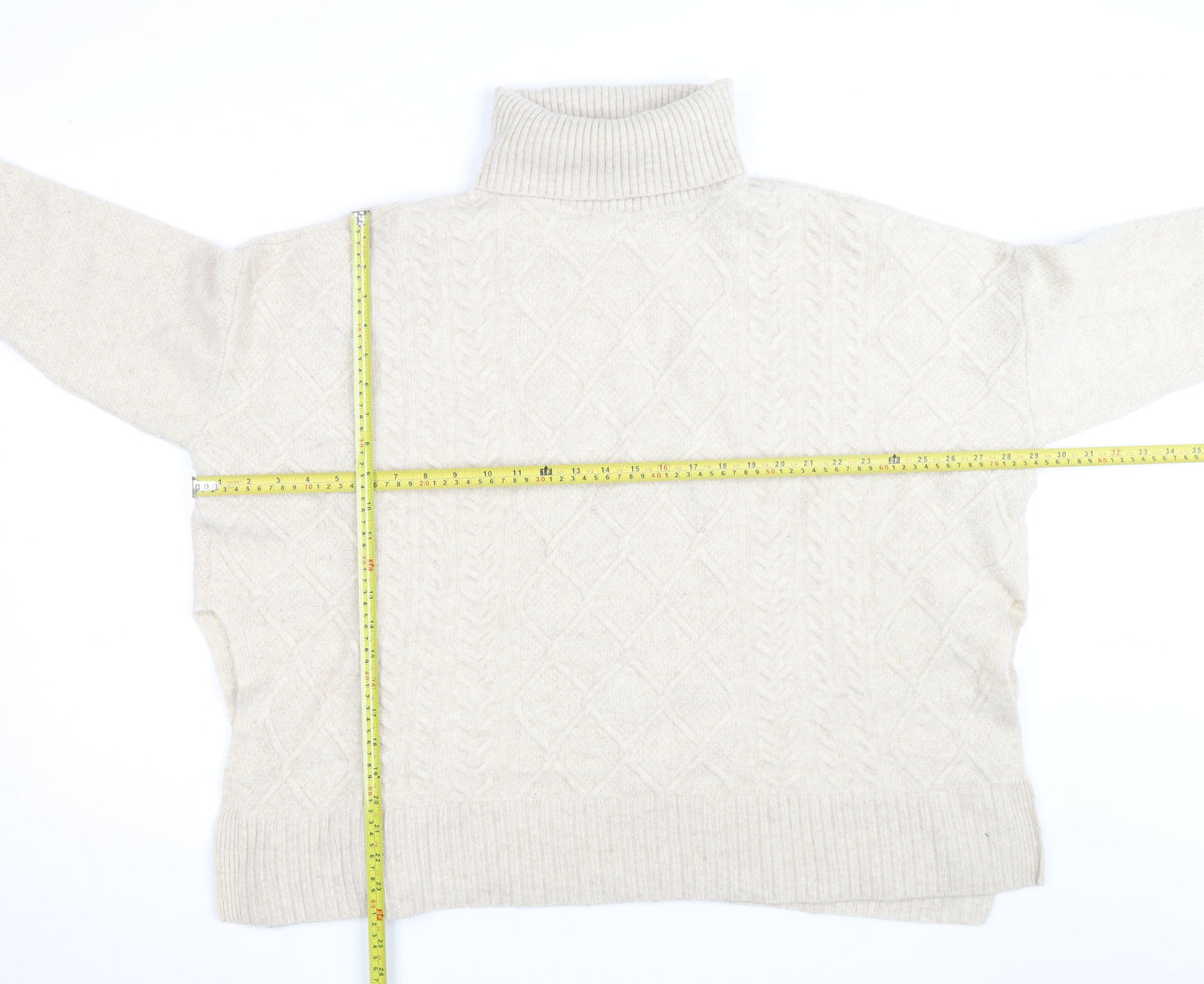 Barbour Women’s Beige Wool Alpaca Roll Neck Cable Knit Jumper L