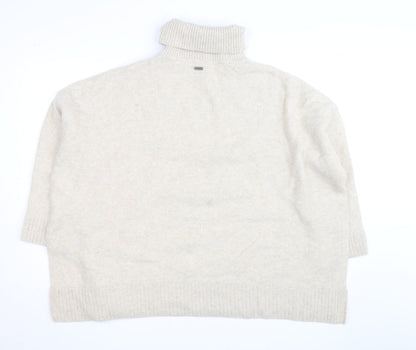 Barbour Women’s Beige Wool Alpaca Roll Neck Cable Knit Jumper L