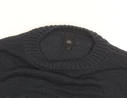 River Island Men’s Black Chunky Knit Pullover Jumper Size S