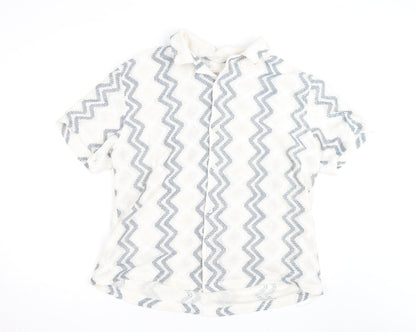 Marks and Spencer Men's White Geometric Cotton Blend Short Sleeve Shirt 2XL