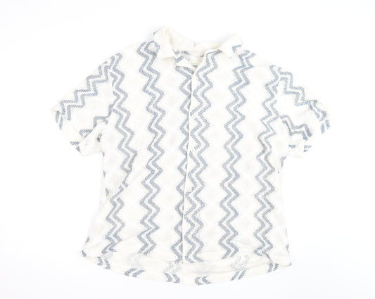 Marks and Spencer Men's White Geometric Cotton Blend Short Sleeve Shirt 2XL