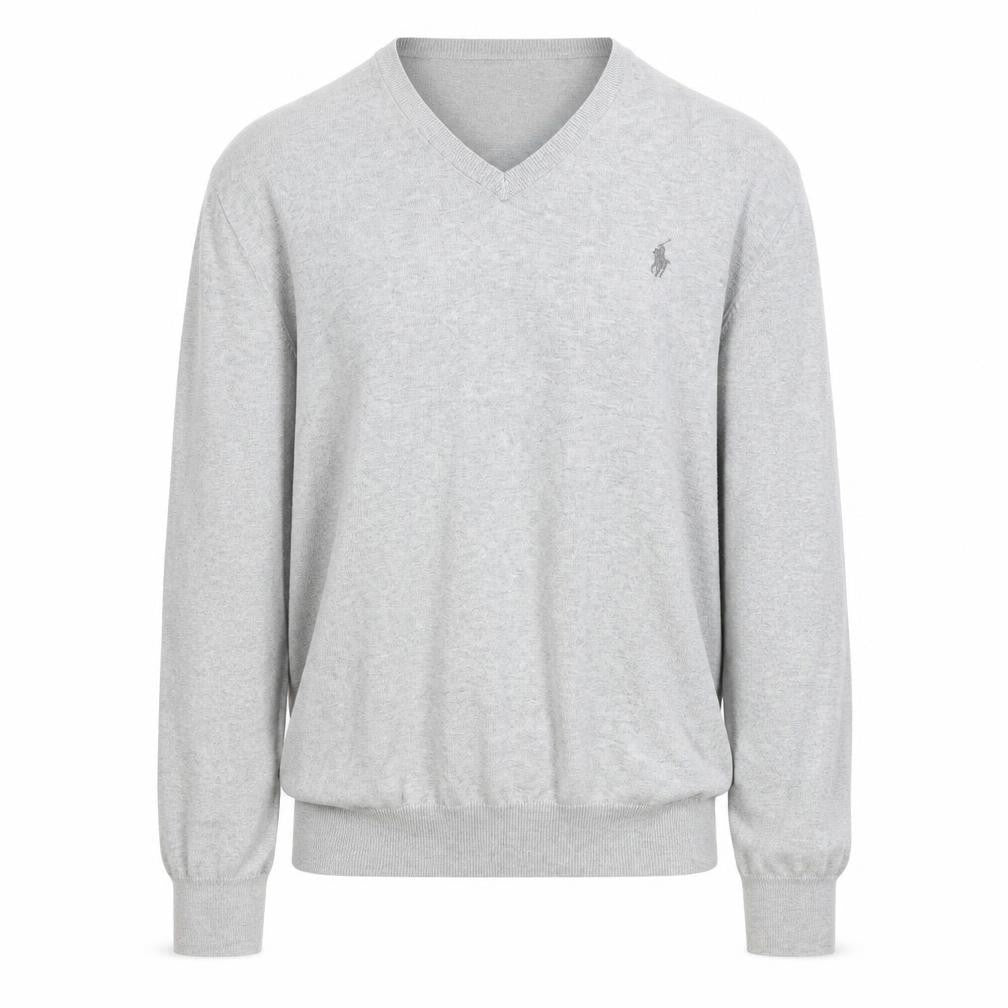 Ralph Lauren Men's Grey Slim Fit V-Neck Cotton Jumper - L