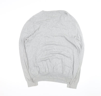 Ralph Lauren Men's Grey Slim Fit V-Neck Cotton Jumper - L