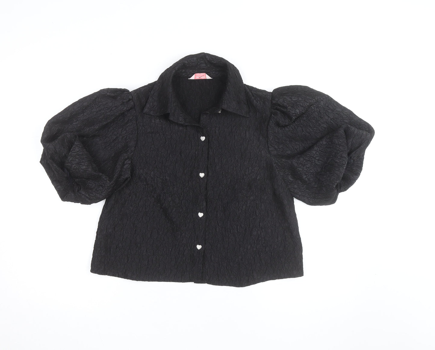 New Look Women's Black Cropped Puff Sleeve Blouse Size 12