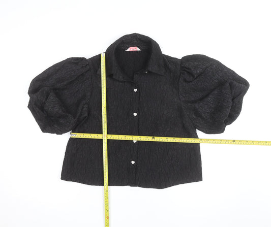 New Look Women's Black Cropped Puff Sleeve Blouse Size 12