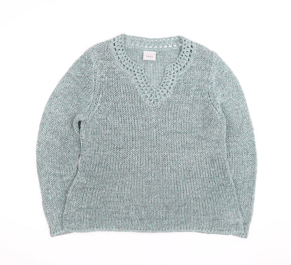 Next Women Blue V-Neck Knit Jumper Size M Cotton Blend