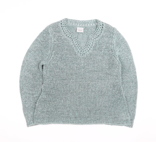 Next Women Blue V-Neck Knit Jumper Size M Cotton Blend