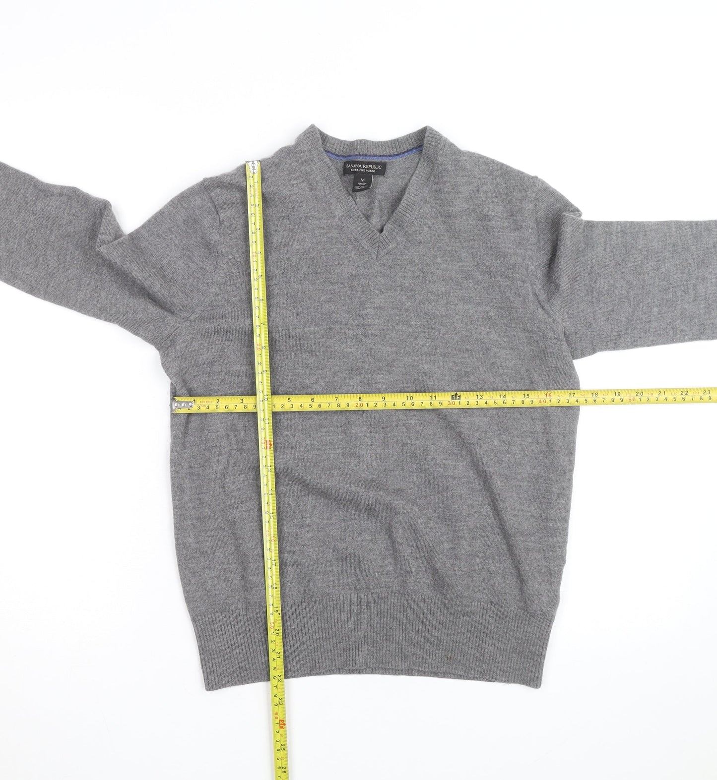 Banana Republic Mens Grey Wool V-Neck Jumper Size M