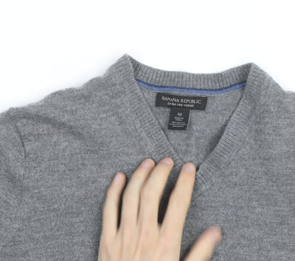 Banana Republic Mens Grey Wool V-Neck Jumper Size M