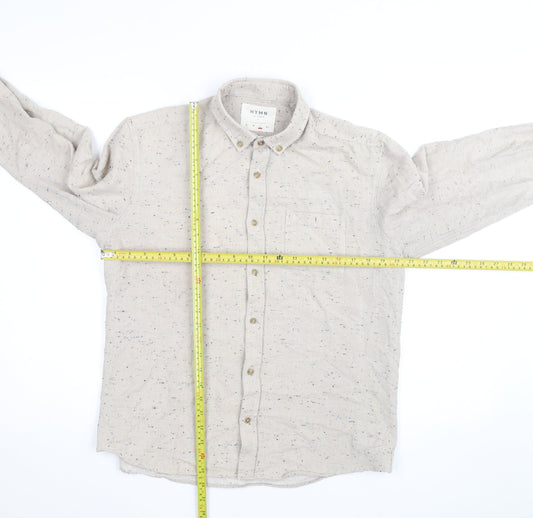 Hymn London Men's Beige Speckled Button-Up Casual Shirt Size L