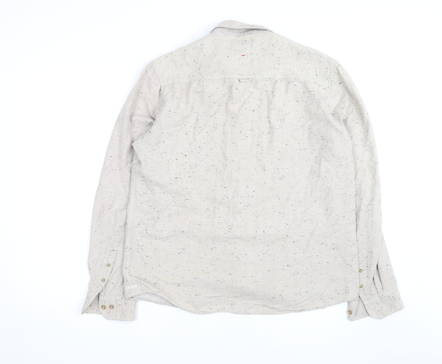Hymn London Men's Beige Speckled Button-Up Casual Shirt Size L
